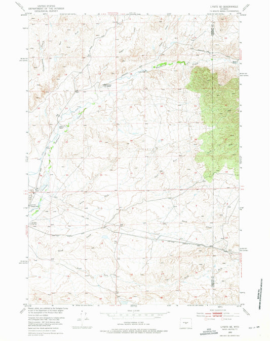 Classic USGS Lysite SE Wyoming 7.5'x7.5' Topo Map Image