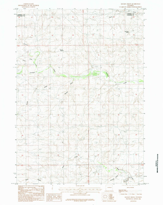 Classic USGS Macken Draw Wyoming 7.5'x7.5' Topo Map Image