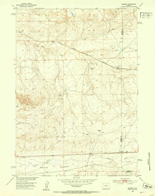 Classic USGS Madden Wyoming 7.5'x7.5' Topo Map Image