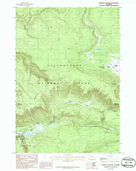 Classic USGS Madison Junction Wyoming 7.5'x7.5' Topo Map Image