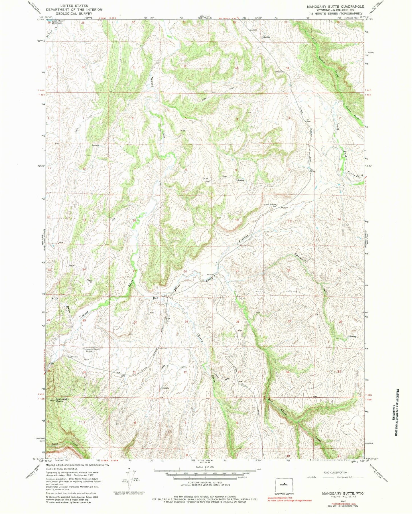 Classic USGS Mahogany Butte Wyoming 7.5'x7.5' Topo Map Image