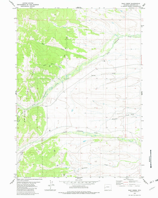 Classic USGS Maki Creek Wyoming 7.5'x7.5' Topo Map Image