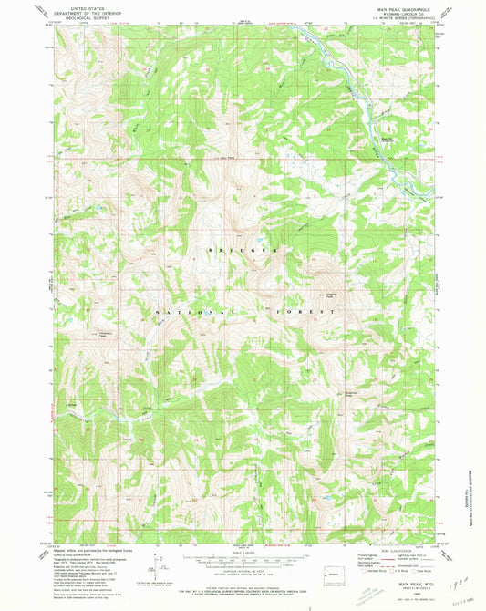Classic USGS Man Peak Wyoming 7.5'x7.5' Topo Map Image
