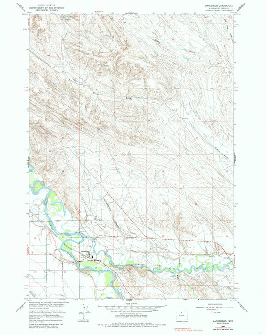 Classic USGS Manderson Wyoming 7.5'x7.5' Topo Map Image