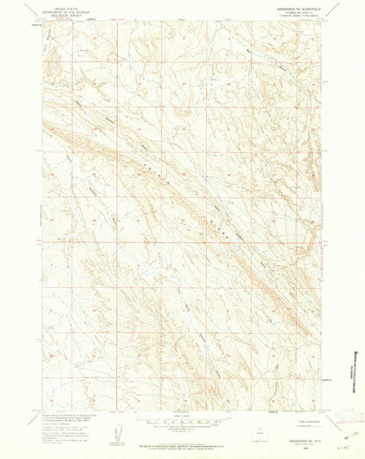 Classic USGS Manderson NE Wyoming 7.5'x7.5' Topo Map Image