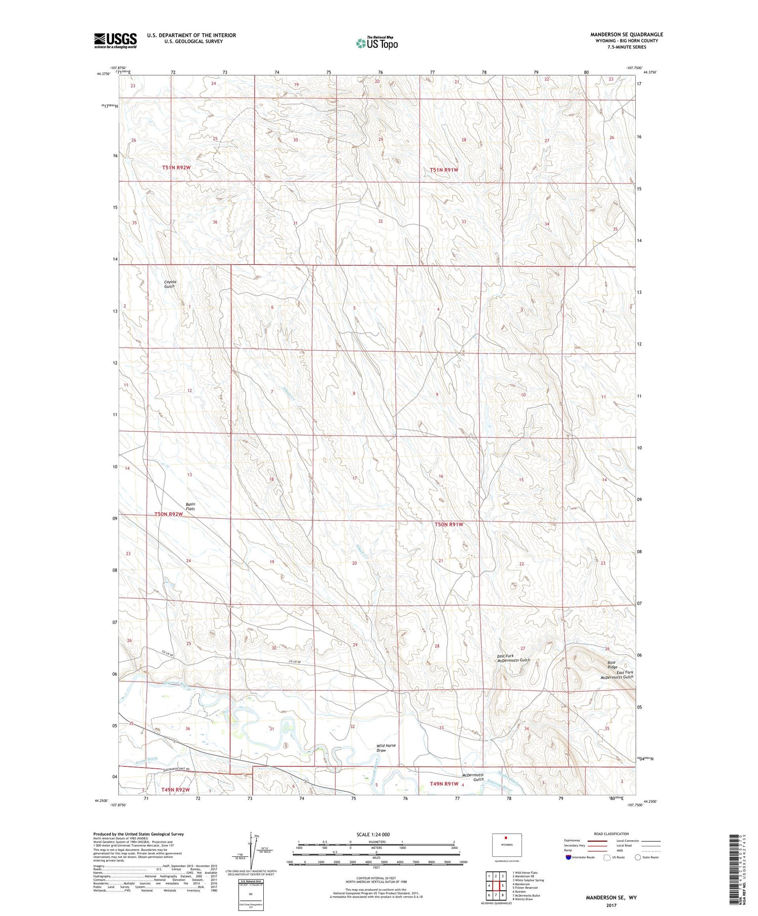 Manderson SE Wyoming US Topo Map Image