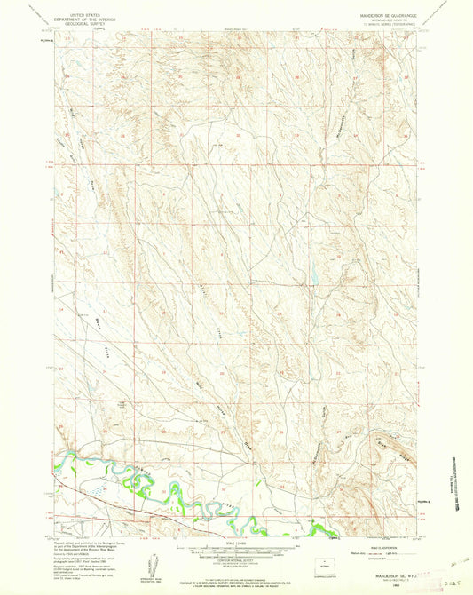 Classic USGS Manderson SE Wyoming 7.5'x7.5' Topo Map Image