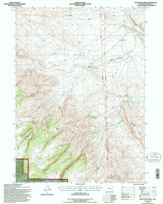 Classic USGS Maneater Creek Wyoming 7.5'x7.5' Topo Map Image