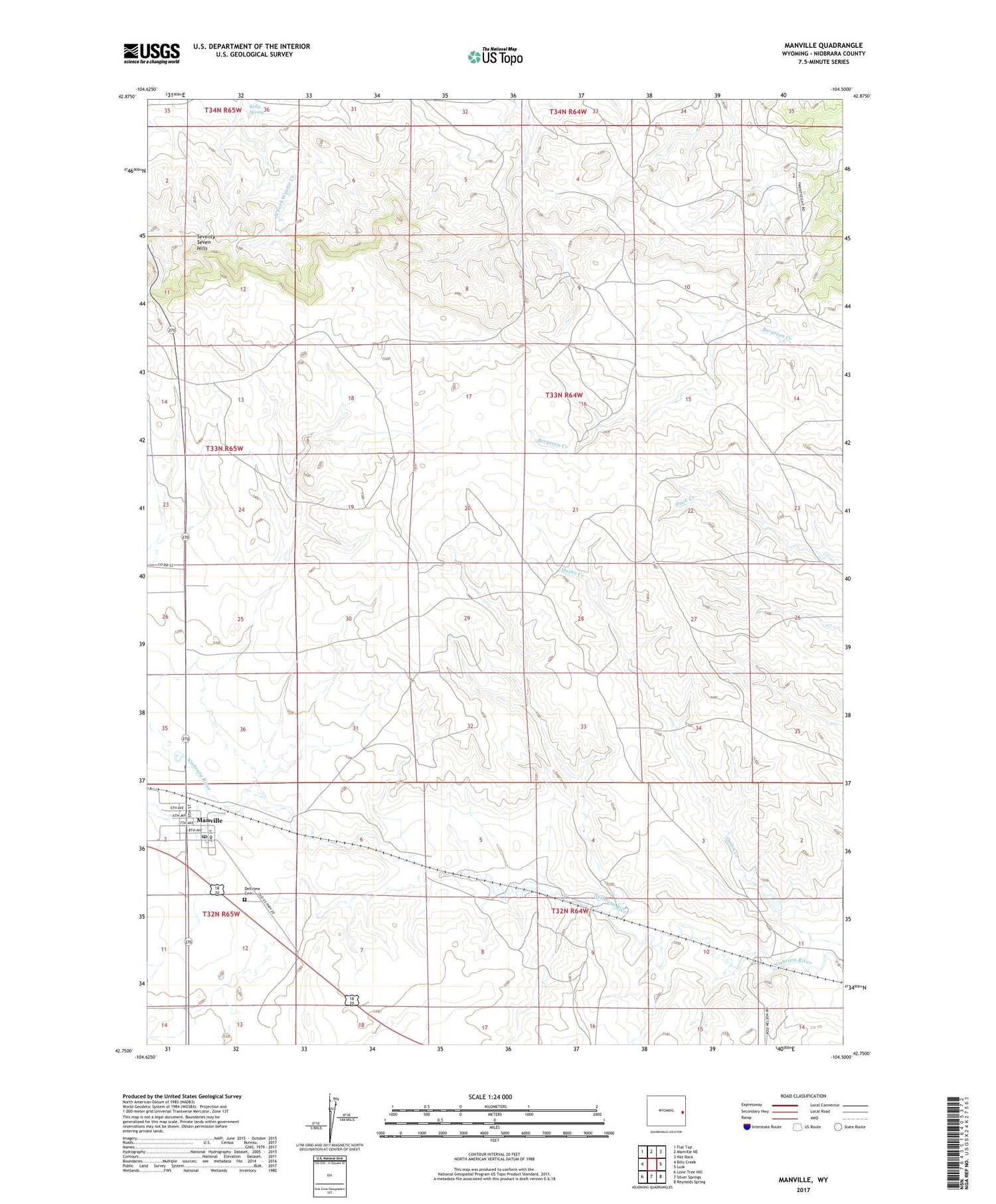 Manville Wyoming US Topo Map Image