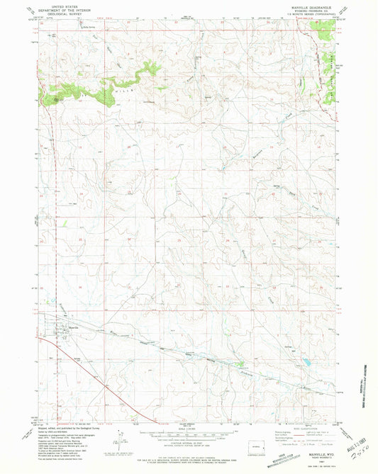 Classic USGS Manville Wyoming 7.5'x7.5' Topo Map Image