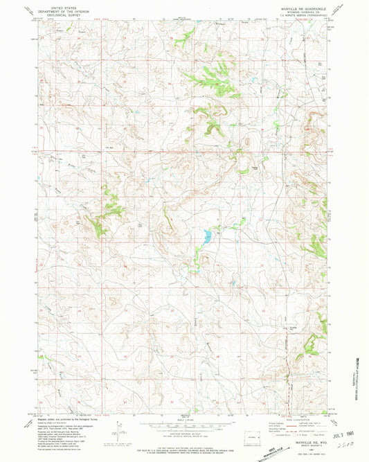 Classic USGS Manville NE Wyoming 7.5'x7.5' Topo Map Image