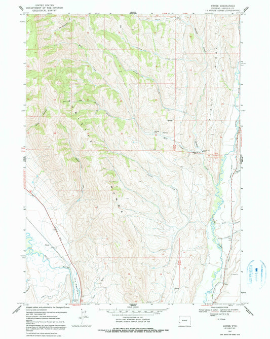 Classic USGS Marse Wyoming 7.5'x7.5' Topo Map Image