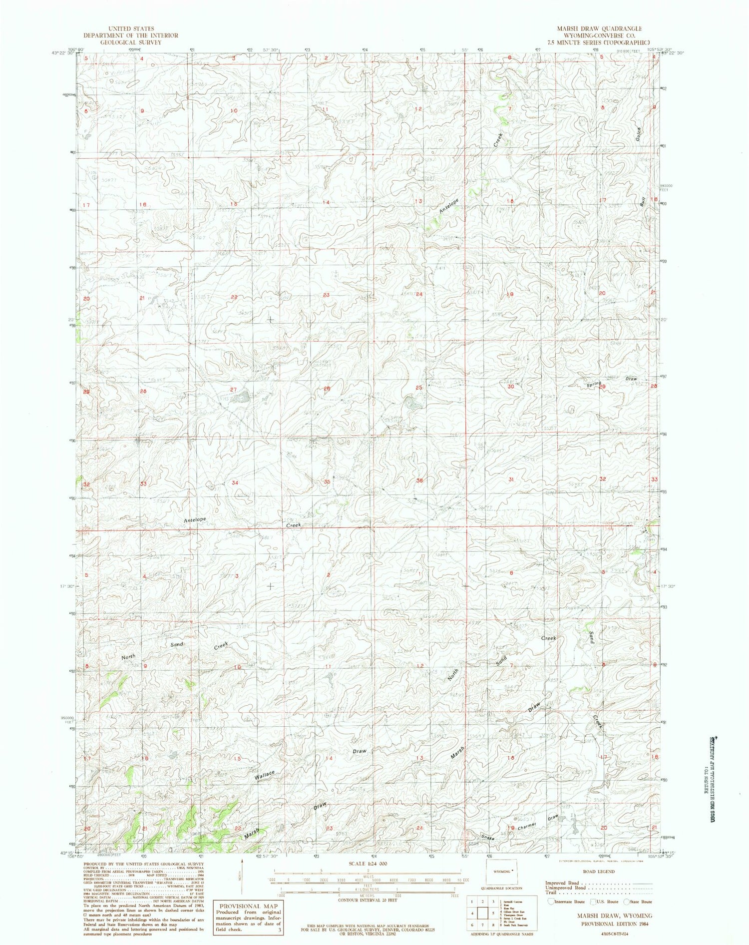 Classic USGS Marsh Draw Wyoming 7.5'x7.5' Topo Map Image