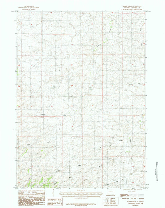 Classic USGS Marsh Draw Wyoming 7.5'x7.5' Topo Map Image