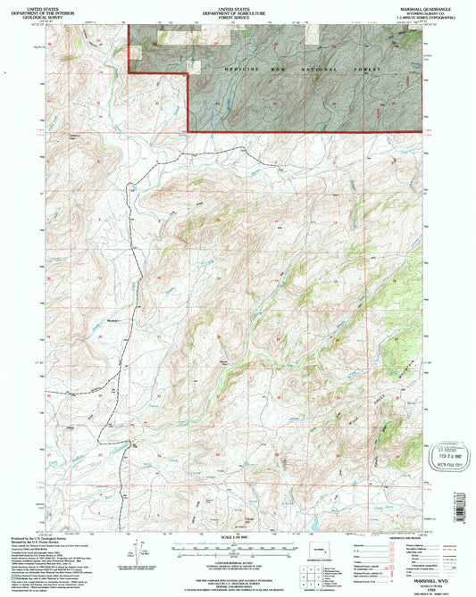 Classic USGS Marshall Wyoming 7.5'x7.5' Topo Map Image