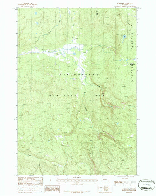 Classic USGS Mary Lake Wyoming 7.5'x7.5' Topo Map Image