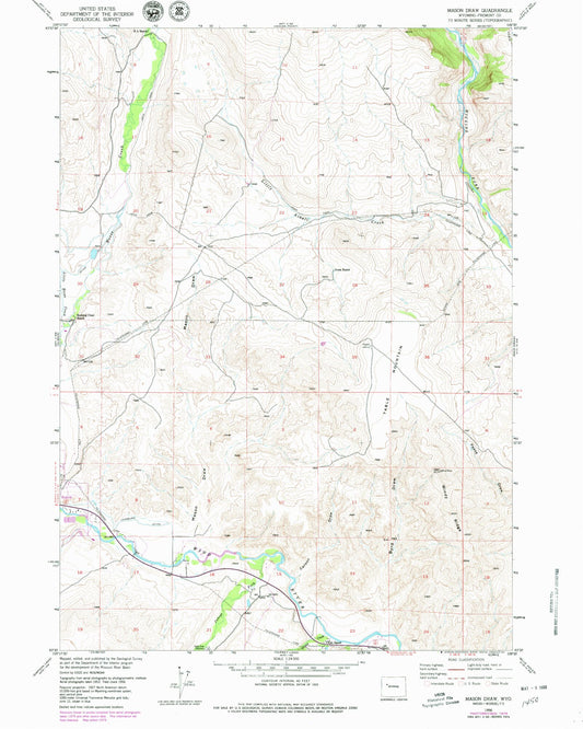 Classic USGS Mason Draw Wyoming 7.5'x7.5' Topo Map Image
