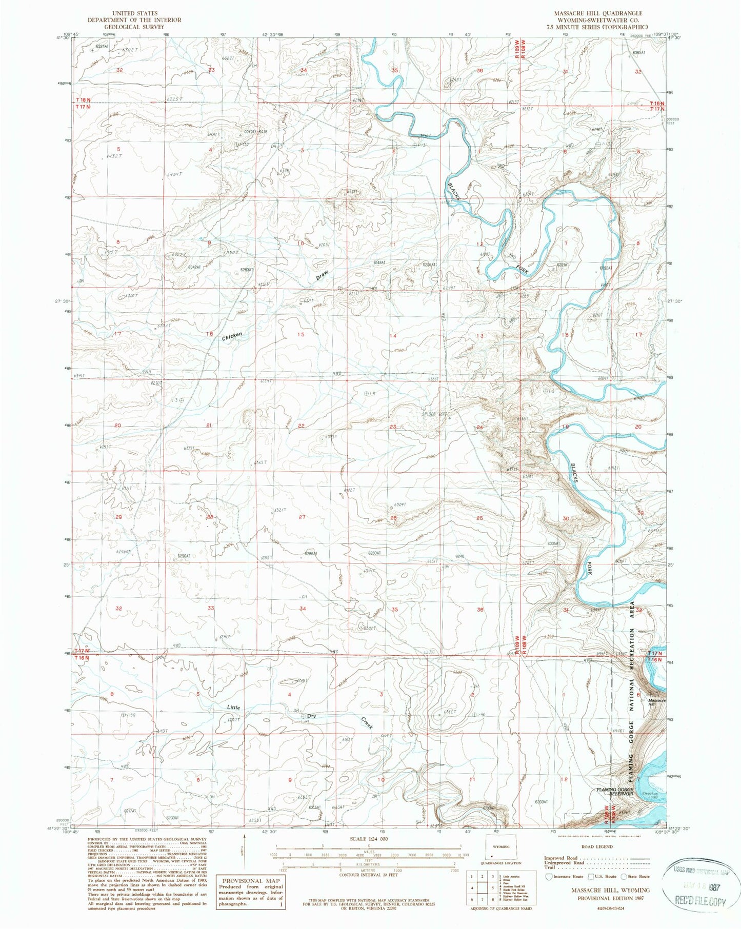 Classic USGS Massacre Hill Wyoming 7.5'x7.5' Topo Map Image