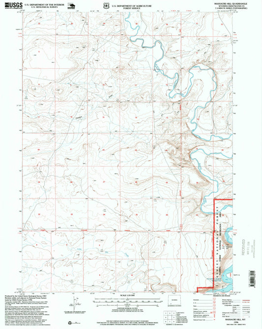 Classic USGS Massacre Hill Wyoming 7.5'x7.5' Topo Map Image