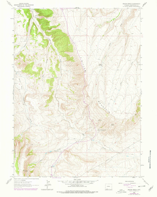Classic USGS Maxon Ranch Wyoming 7.5'x7.5' Topo Map Image