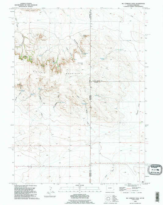 Classic USGS McCompsey Pass Wyoming 7.5'x7.5' Topo Map Image