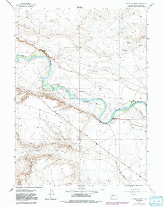 Classic USGS McCullen Bluff Wyoming 7.5'x7.5' Topo Map Image