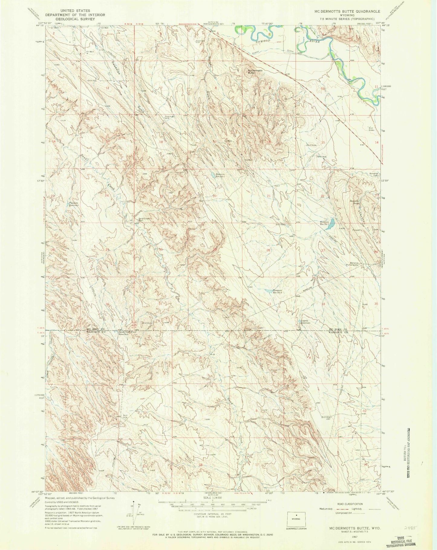 Classic USGS McDermotts Butte Wyoming 7.5'x7.5' Topo Map Image