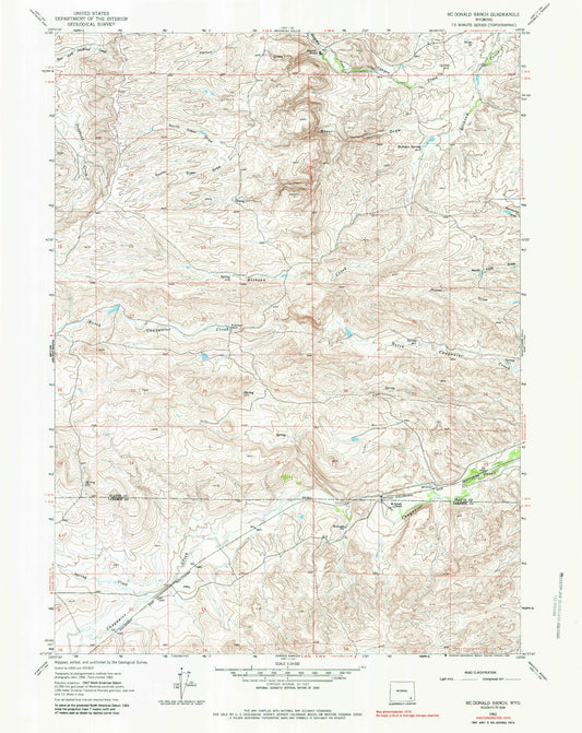 Classic USGS McDonald Ranch Wyoming 7.5'x7.5' Topo Map Image