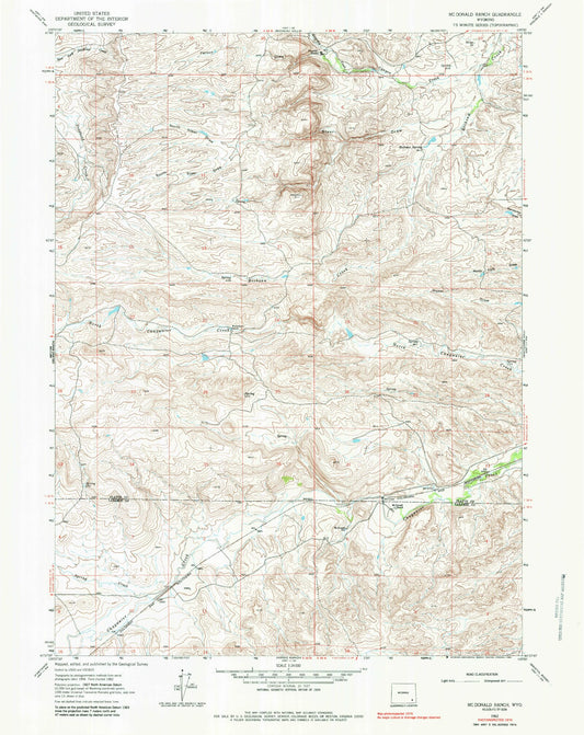 Classic USGS McDonald Ranch Wyoming 7.5'x7.5' Topo Map Image