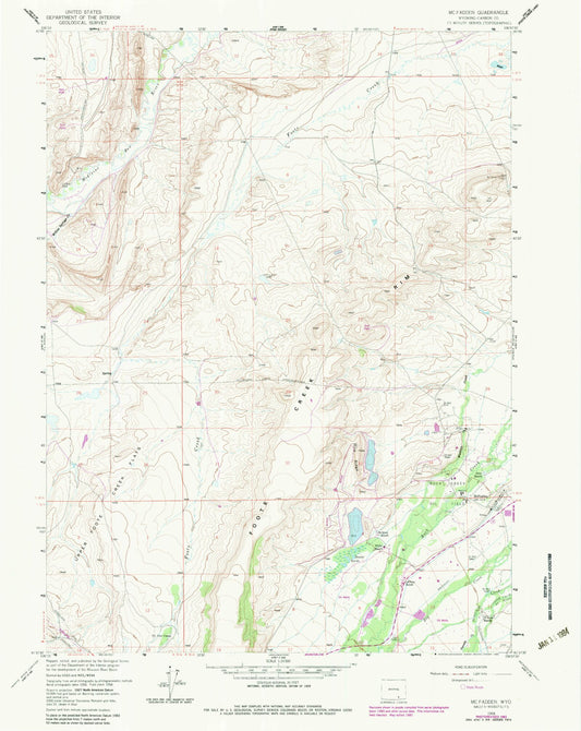 Classic USGS McFadden Wyoming 7.5'x7.5' Topo Map Image