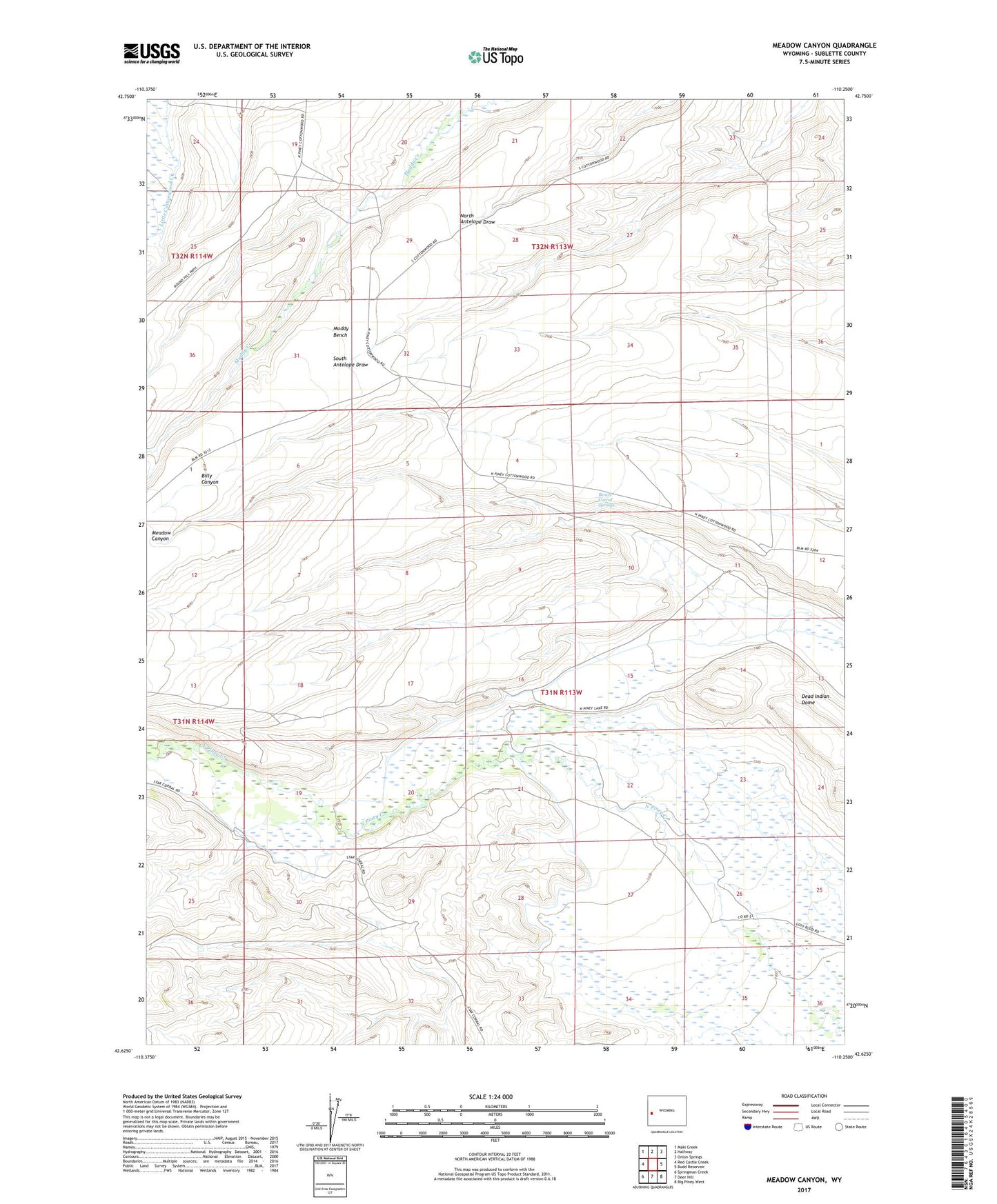 Meadow Canyon Wyoming US Topo Map Image
