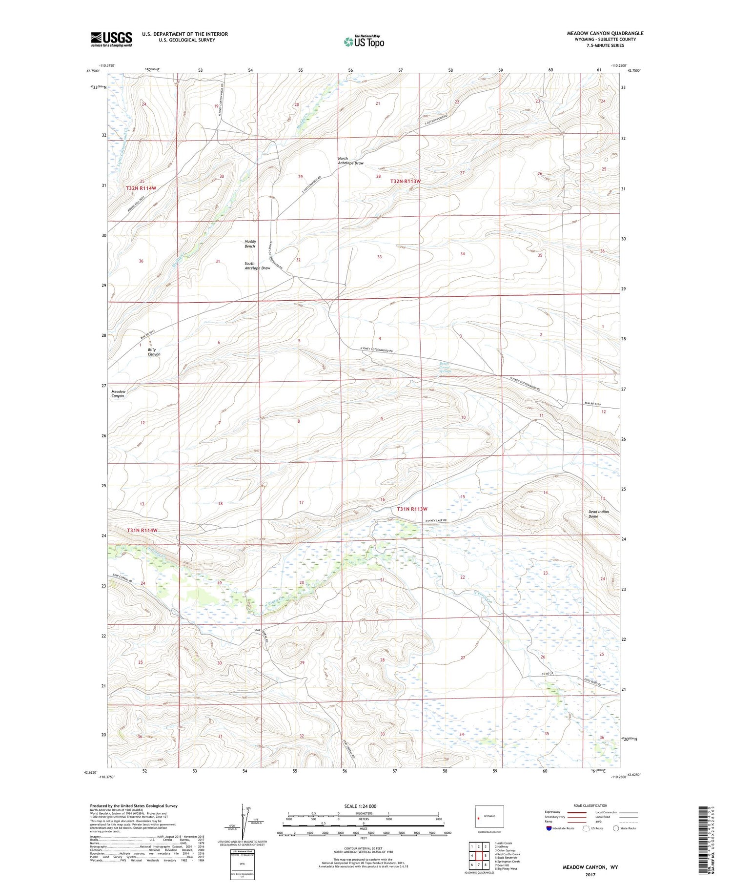 Meadow Canyon Wyoming US Topo Map Image