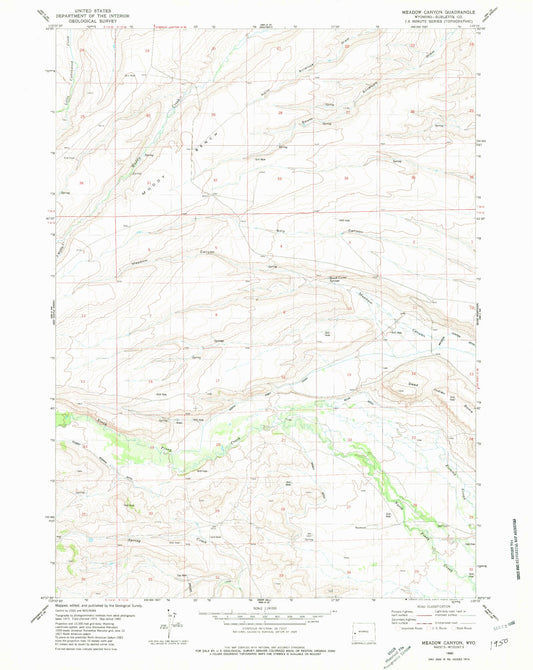 Classic USGS Meadow Canyon Wyoming 7.5'x7.5' Topo Map Image