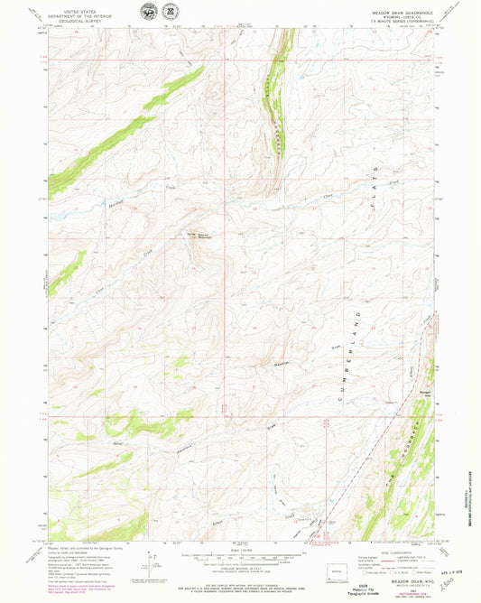 Classic USGS Meadow Draw Wyoming 7.5'x7.5' Topo Map Image
