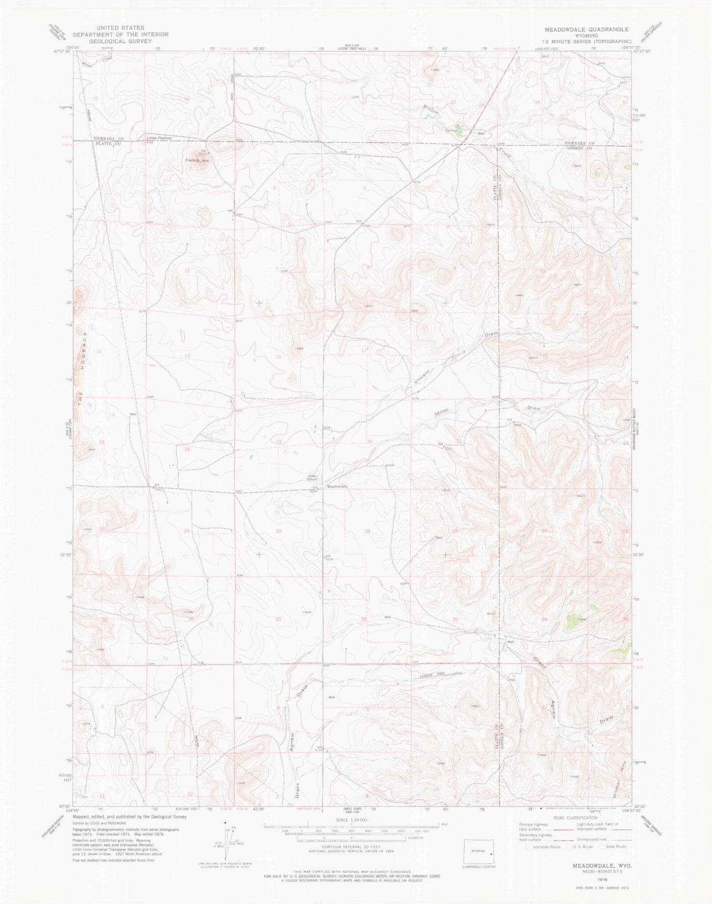 Classic USGS Meadowdale Wyoming 7.5'x7.5' Topo Map Image