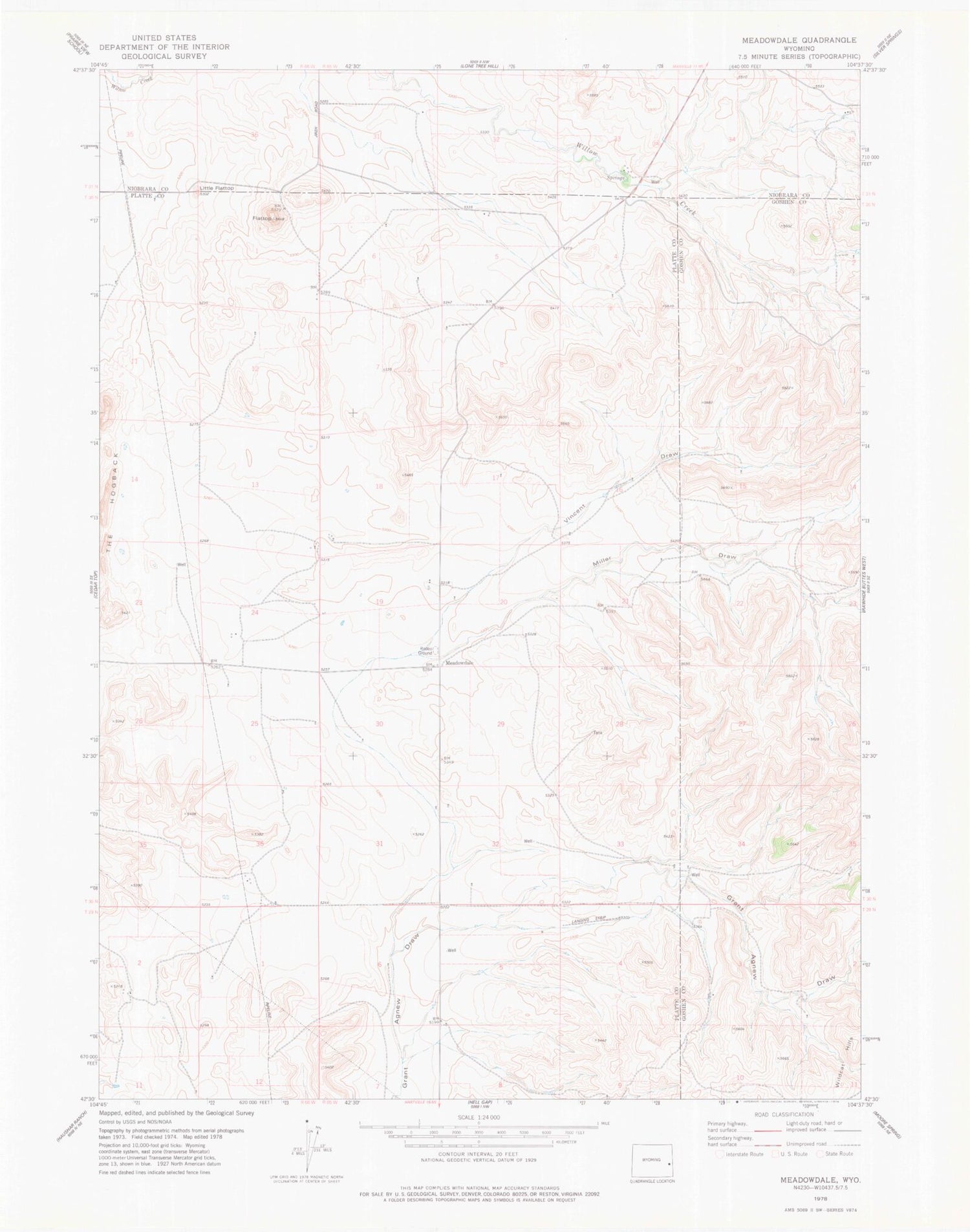 Classic USGS Meadowdale Wyoming 7.5'x7.5' Topo Map Image