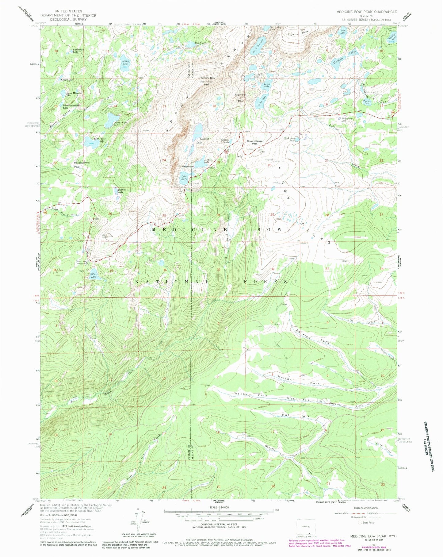 USGS Classic Medicine Bow Peak Wyoming 7.5'x7.5' Topo Map Image