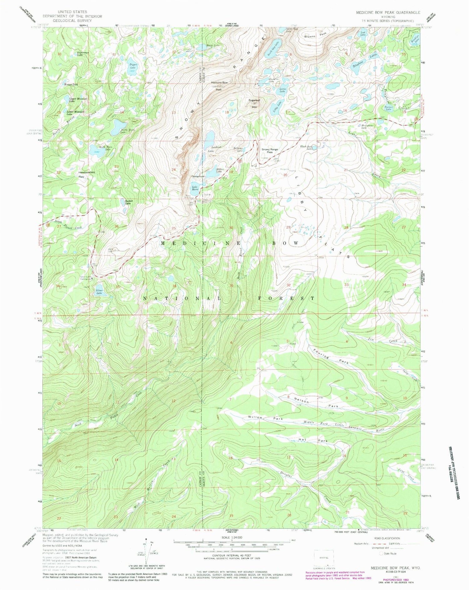 USGS Classic Medicine Bow Peak Wyoming 7.5'x7.5' Topo Map Image