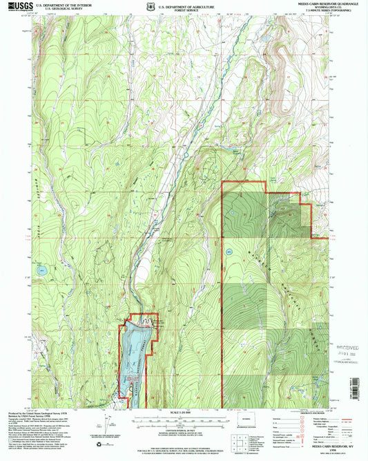 Classic USGS Meeks Cabin Reservoir Wyoming 7.5'x7.5' Topo Map Image