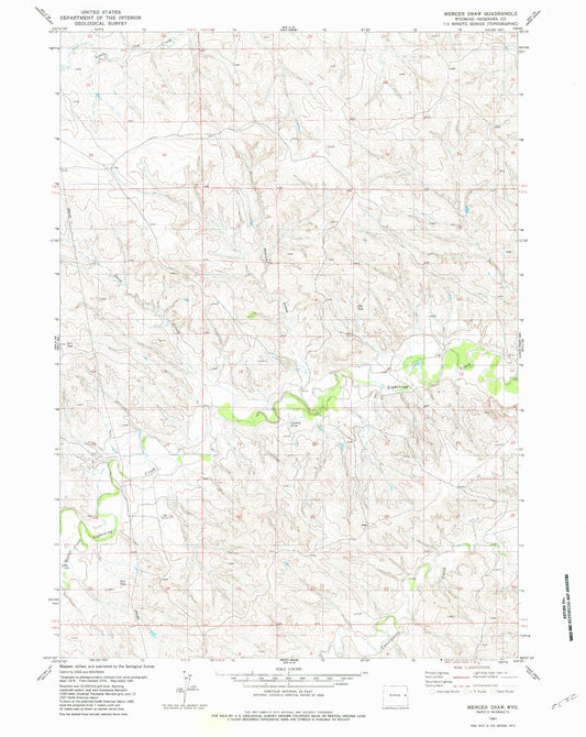 Classic USGS Mercer Draw Wyoming 7.5'x7.5' Topo Map Image