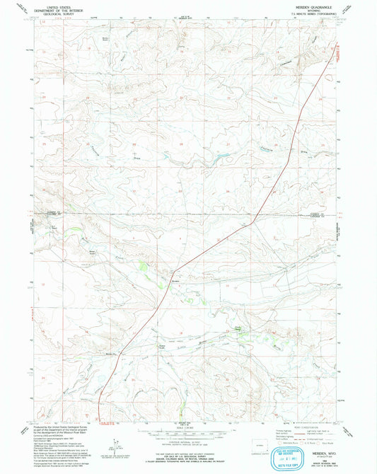Classic USGS Meriden Wyoming 7.5'x7.5' Topo Map Image
