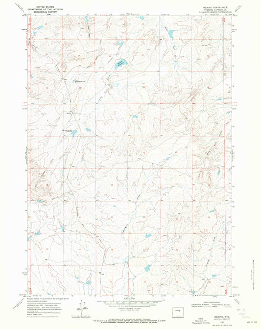 Classic USGS Merino Wyoming 7.5'x7.5' Topo Map Image