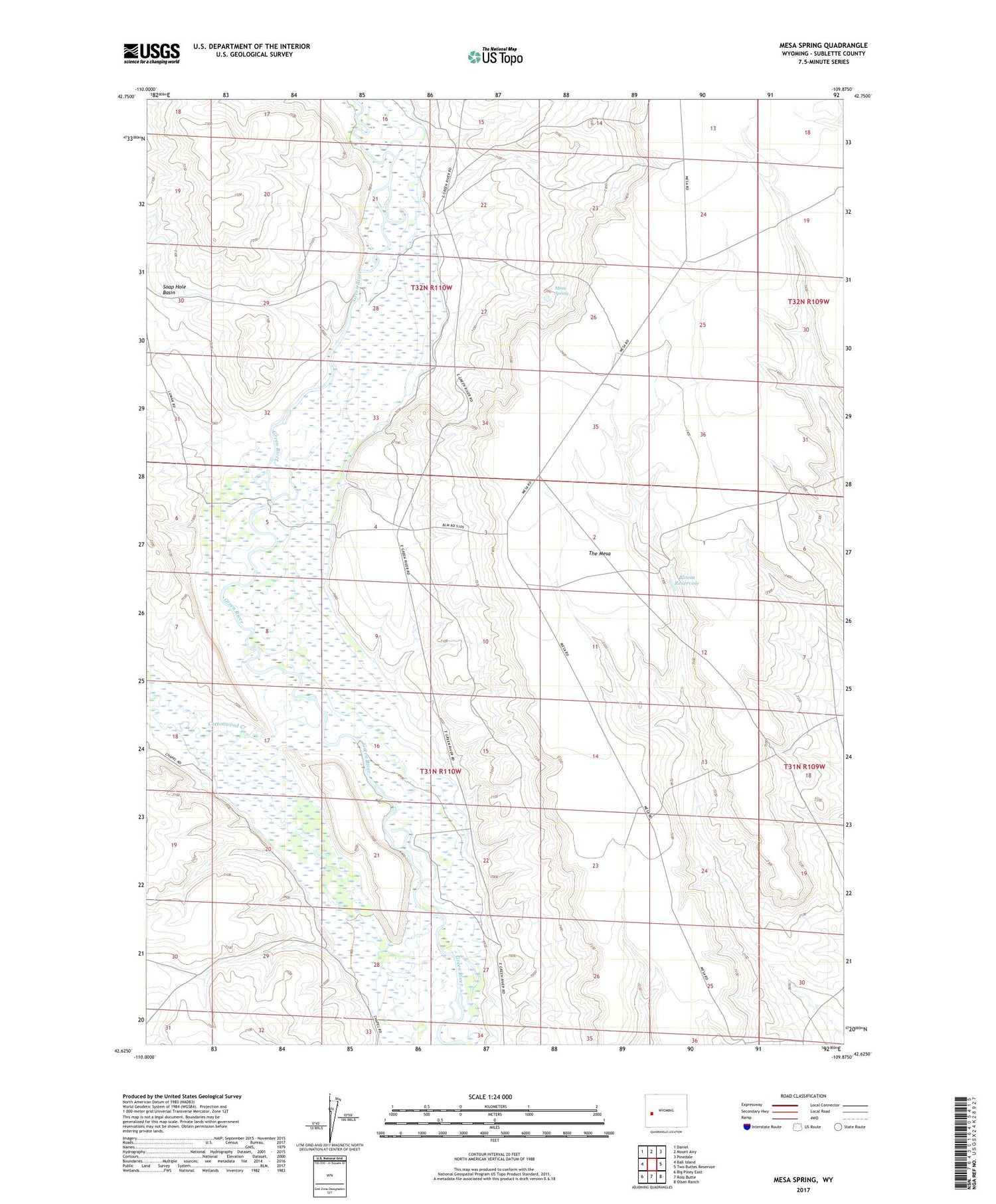 Mesa Spring Wyoming US Topo Map Image