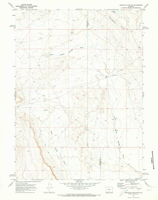 Classic USGS Mexican Flats NW Wyoming 7.5'x7.5' Topo Map Image