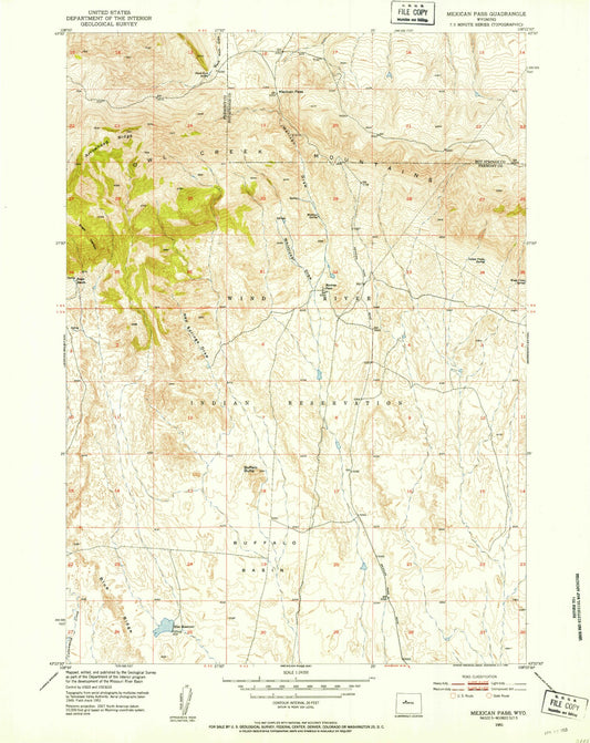 Classic USGS Mexican Pass Wyoming 7.5'x7.5' Topo Map Image