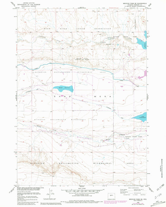 Classic USGS Mexican Pass SE Wyoming 7.5'x7.5' Topo Map Image