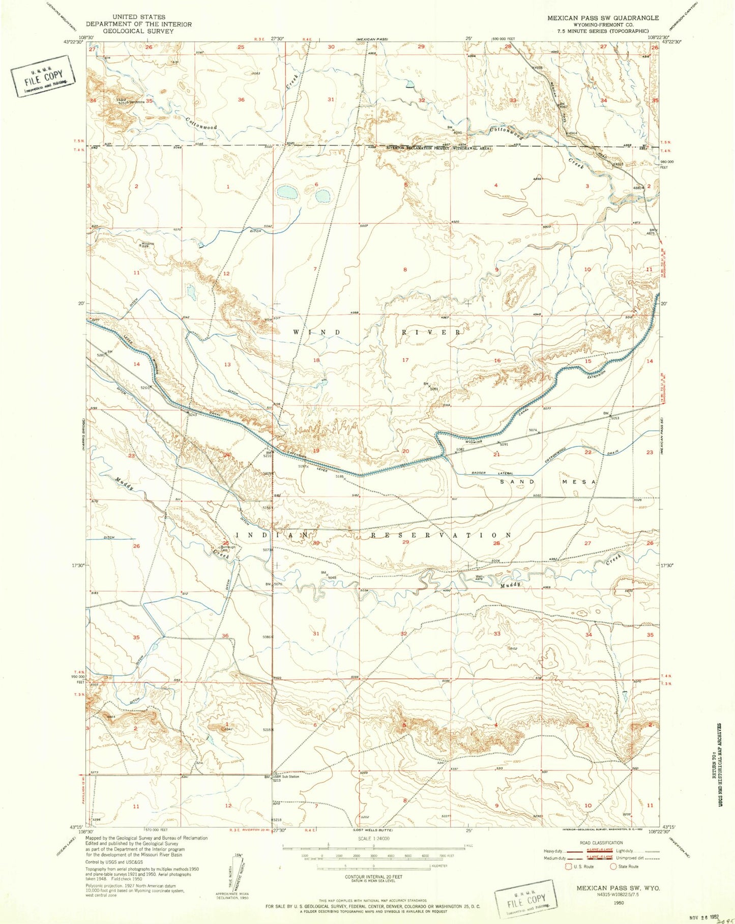 Classic USGS Mexican Pass SW Wyoming 7.5'x7.5' Topo Map Image