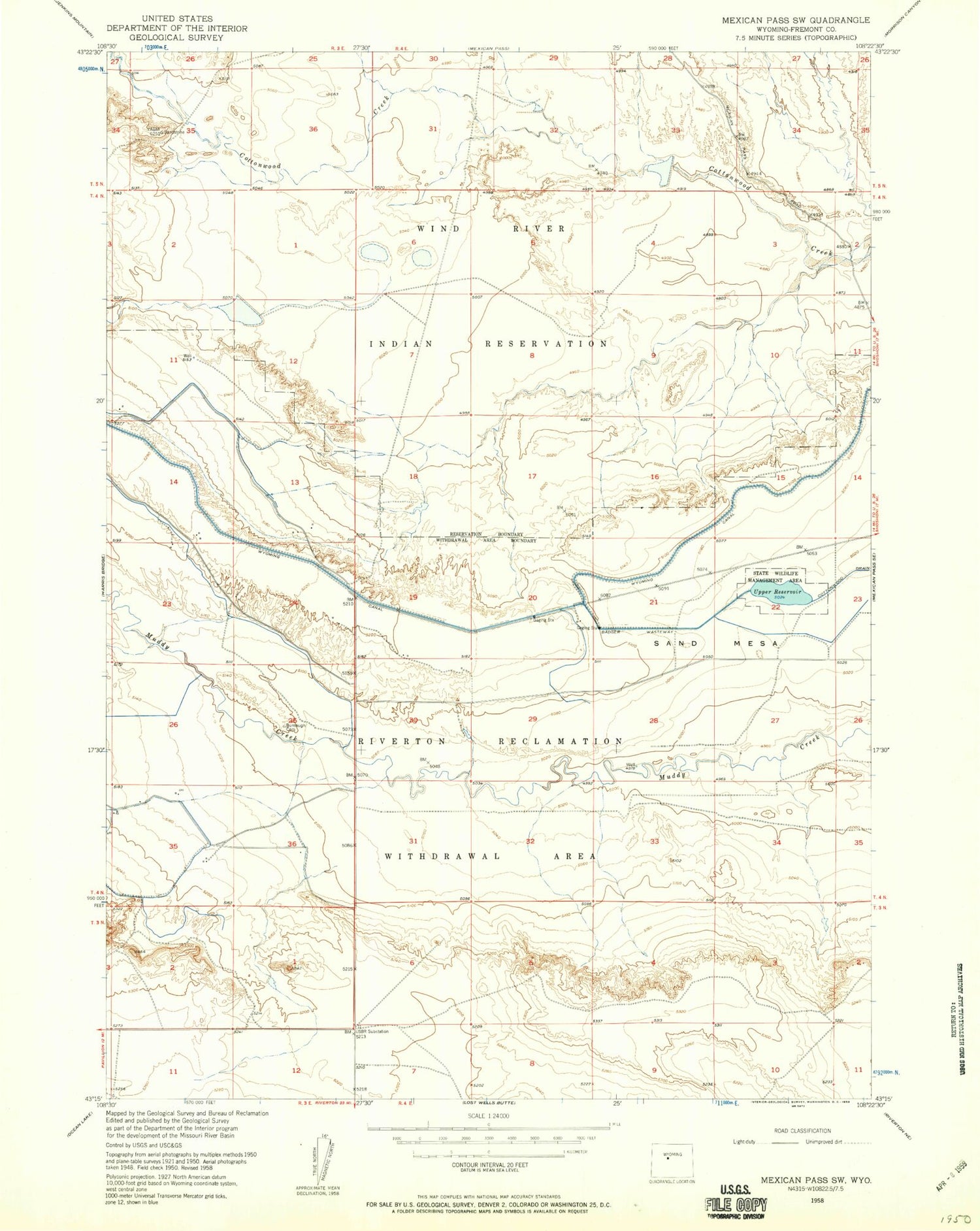 Classic USGS Mexican Pass SW Wyoming 7.5'x7.5' Topo Map Image