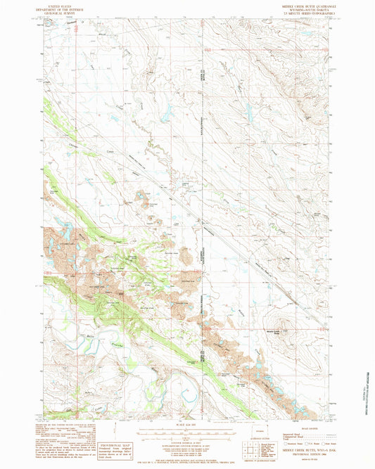 Classic USGS Middle Creek Butte South Dakota 7.5'x7.5' Topo Map Image
