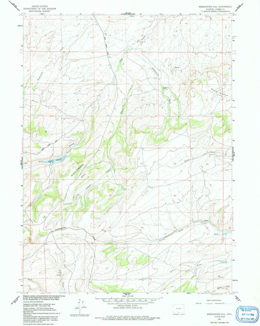 Classic USGS Middlewood Hill Wyoming 7.5'x7.5' Topo Map Image